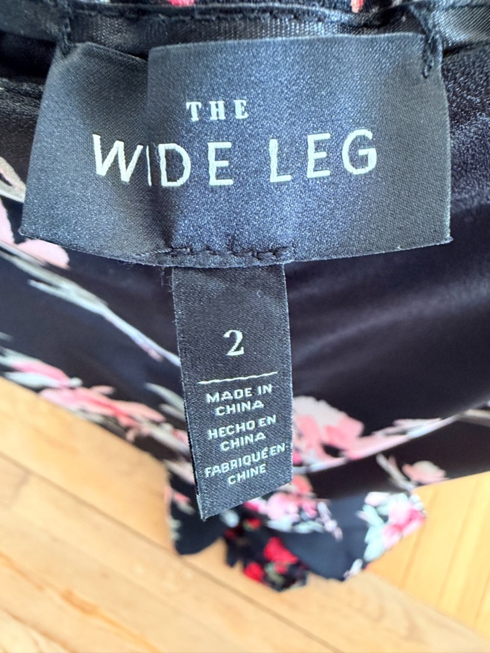 White House Black Market Black Wide-Leg Floral Pants with Pink Blooms - Picture 7 of 7